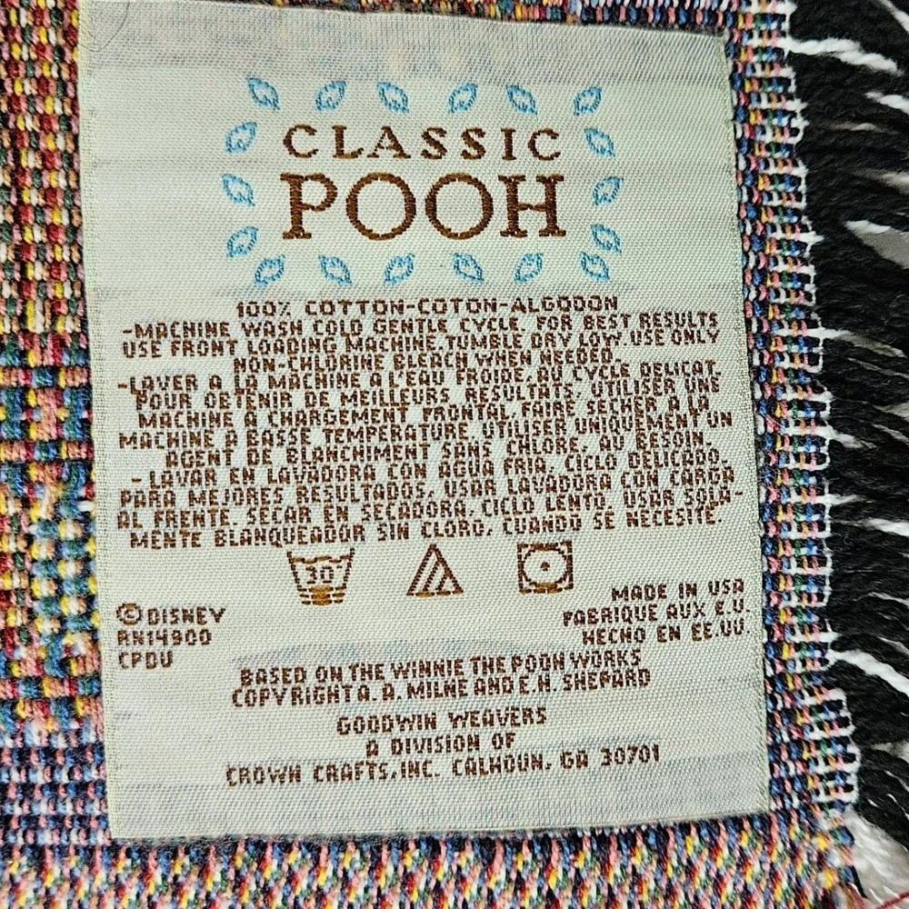 Vtg Disney Classic Pooh Woven Tapestry Baby Blanket Throw Train Tigger Eeyore